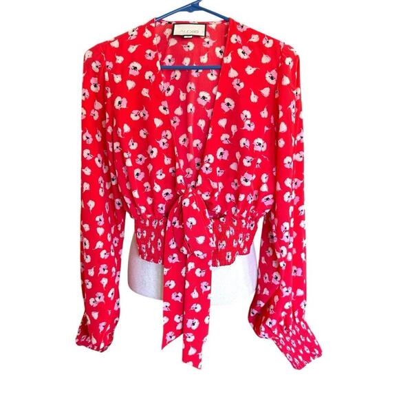 Alexis Floral Cropped Long Sleeve Blouse Top M Smocked Red Bohemian Officesiren - Picture 1 of 7